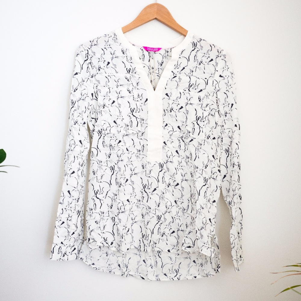 White Whimsy Rabbit Print Blouse